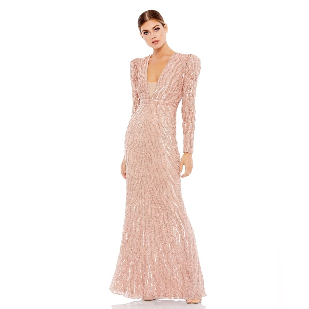 Mac Duggal 93574‎ Beaded Puff Sleeve Trumpet Gown- NWT
